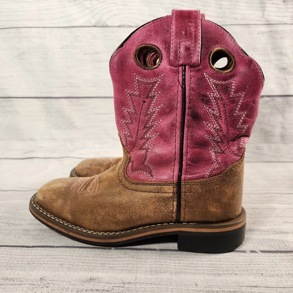Shyanne Kids Size 12D Pink Brown Leather Western Cowgirl Boots 43920 Square Toe